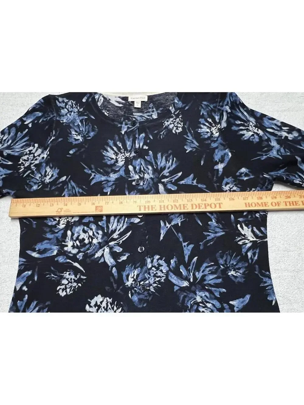 Garnet Hill 100% Merino Wool Cardigan // Blue Floral Coastal Grandmother [M] - Picture 4 of 7